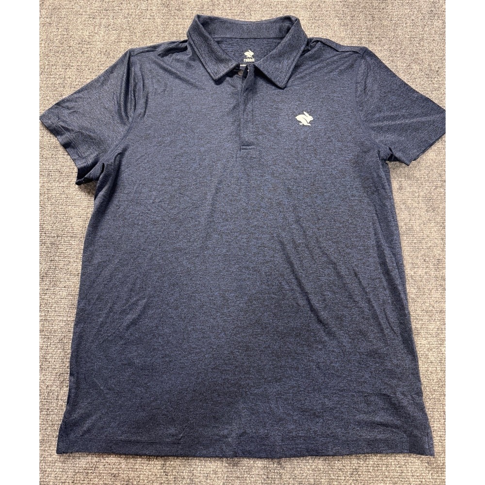 Rabbit Running EZ Polo Shirt Mens L Blue Solid Performance Stretch Golf Outdoor